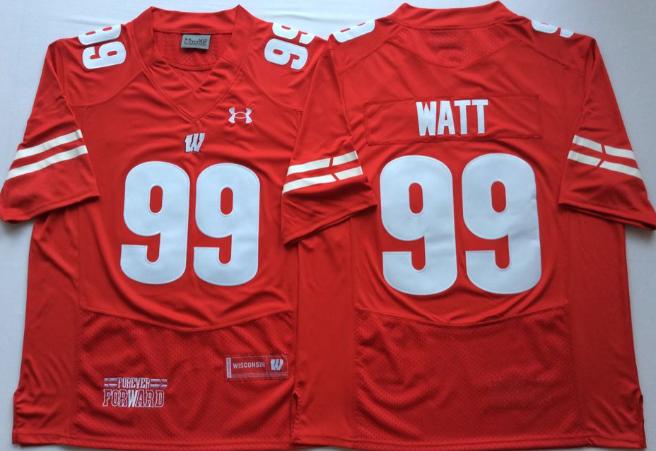 NCAA Men Wisconsin Badgers Red #99 WATT